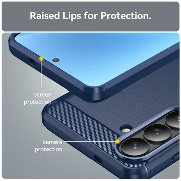 Samsung Galaxy S26+ Børstet TPU Cover - Karbonfiber - blå