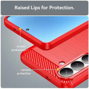 Samsung Galaxy S26+ Børstet TPU Cover - Karbonfiber - rød
