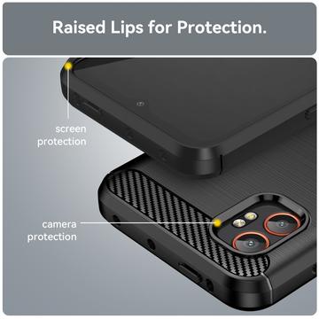 Samsung Galaxy XCover7 Pro Børstet TPU Cover - Karbonfiber - Sort