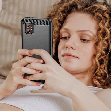 Samsung Galaxy XCover7 Pro Børstet TPU Cover - Karbonfiber - Sort
