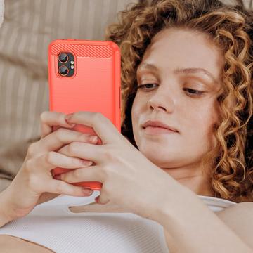 Samsung Galaxy XCover7 Pro Børstet TPU Cover - Karbonfiber - rød