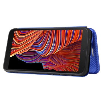 Samsung Galaxy Xcover 5 Flip Cover - Karbonfiber - Blå