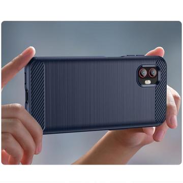 Samsung Galaxy Xcover6 Pro Børstet TPU Cover - Karbonfiber - Blå