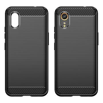 Samsung Galaxy Xcover7 Børstet TPU Cover - Karbonfiber - Sort