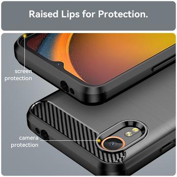 Samsung Galaxy Xcover7 Børstet TPU Cover - Karbonfiber - Sort