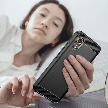 Samsung Galaxy Xcover7 Børstet TPU Cover - Karbonfiber - Sort