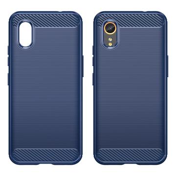 Samsung Galaxy Xcover7 Børstet TPU Cover - Karbonfiber - Blå