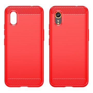 Samsung Galaxy Xcover7 Børstet TPU Cover - Karbonfiber - Rød