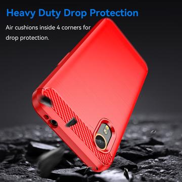 Samsung Galaxy Xcover7 Børstet TPU Cover - Karbonfiber - Rød