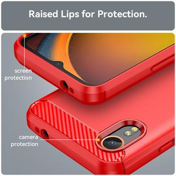 Samsung Galaxy Xcover7 Børstet TPU Cover - Karbonfiber - Rød