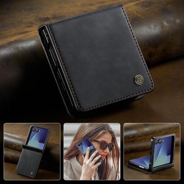 Samsung Galaxy Z Flip7 Caseme 033 Pung Etui med Kalvemønster og RFID-blokering - Sort