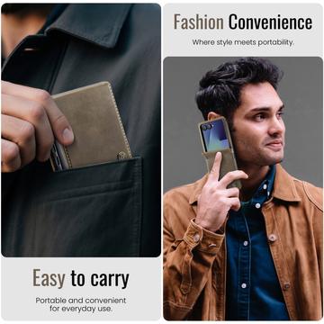 Samsung Galaxy Z Flip7 Caseme 033 Pung Etui med Kalvemønster og RFID-blokering - Kaffe