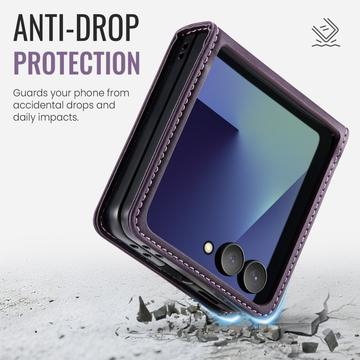 Samsung Galaxy Z Flip7 Caseme 033 Pung Etui med Kalvemønster og RFID-blokering - Lilla