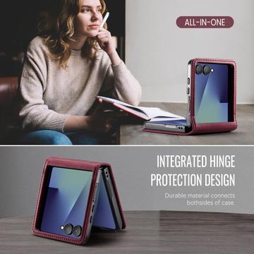 Samsung Galaxy Z Flip7 Caseme 033 Pung Etui med Kalvemønster og RFID-blokering - Rød
