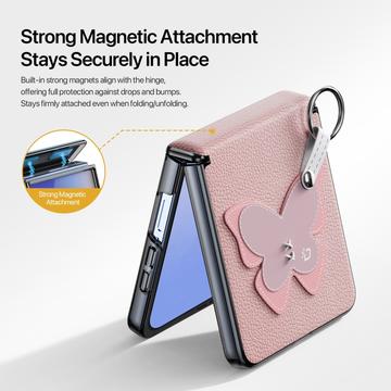 Samsung Galaxy Z Flip7 Dux Ducis Luvy cover med fingerring/håndrem - lyserød / sommerfugl