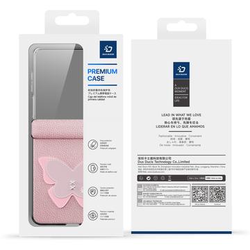 Samsung Galaxy Z Flip7 Dux Ducis Luvy cover med fingerring/håndrem - lyserød / sommerfugl