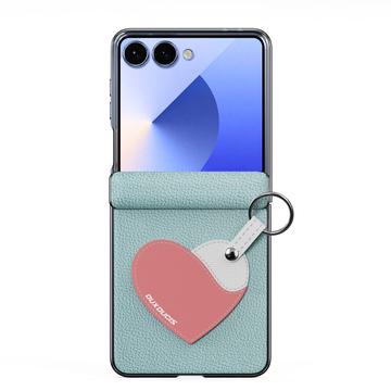 Samsung Galaxy Z Flip7 Dux Ducis Luvy cover med fingerring/håndrem - himmelblå / hjerte