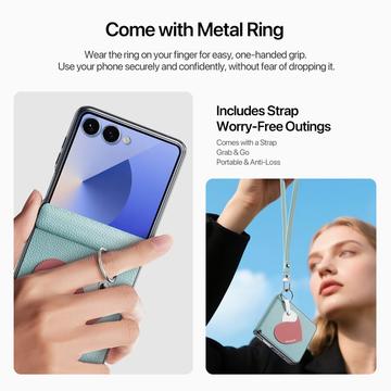 Samsung Galaxy Z Flip7 Dux Ducis Luvy cover med fingerring/håndrem - himmelblå / hjerte