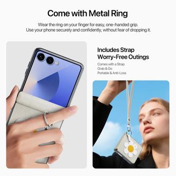 Samsung Galaxy Z Flip7 Dux Ducis Luvy cover med fingerring/håndrem - hvid / stjerne