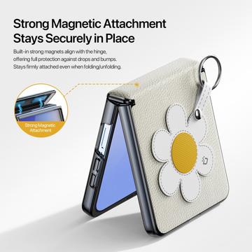 Samsung Galaxy Z Flip7 Dux Ducis Luvy cover med fingerring/håndrem - hvid / stjerne