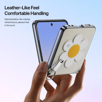 Samsung Galaxy Z Flip7 Dux Ducis Luvy cover med fingerring/håndrem - hvid / stjerne