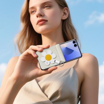Samsung Galaxy Z Flip7 Dux Ducis Luvy cover med fingerring/håndrem - hvid / stjerne