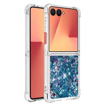 Samsung Galaxy Z Flip7 Glitter Quicksand TPU Cover - Blå hjerter