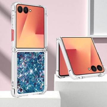 Samsung Galaxy Z Flip7 Glitter Quicksand TPU Cover - Blå hjerter