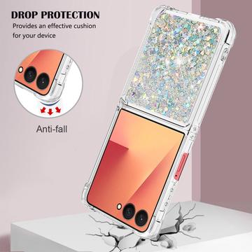 Samsung Galaxy Z Flip7 Glitter Quicksand TPU Cover - Sølvhjerter