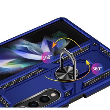 Samsung Galaxy Z Fold4 Hybrid Cover med Metal Stativ - Blå