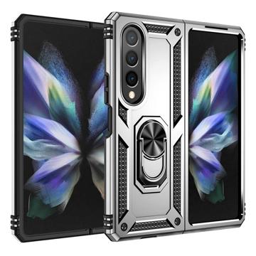 Samsung Galaxy Z Fold4 Hybrid Cover med Metal Stativ - Sølv