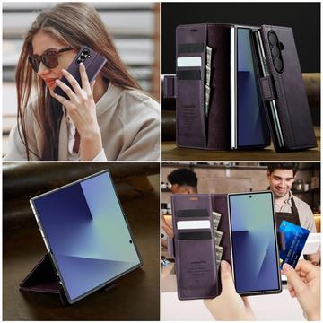 Samsung Galaxy Z Fold7 Caseme 033 Pung Etui med Kalvemønster og RFID-blokering - Lilla