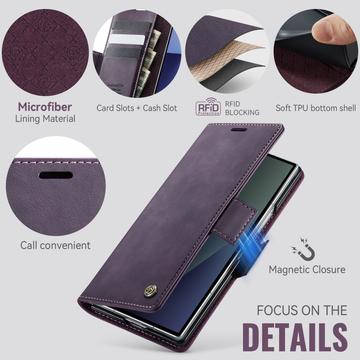 Samsung Galaxy Z Fold7 Caseme 033 Pung Etui med Kalvemønster og RFID-blokering - Lilla