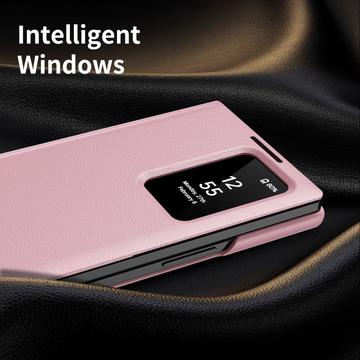 Samsung Galaxy Z Fold7 Smart Clear View Flip-etui med kortholder - Pink