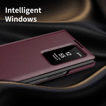 Samsung Galaxy Z Fold7 Smart Clear View Flip-etui med kortholder - Vinrød
