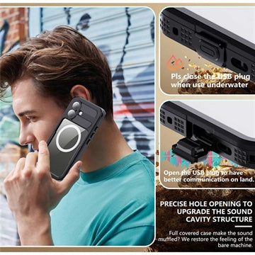 iPhone 17 Shellbox M Series IP68 vandtæt cover - dykkercover med MagSafe-kompatibilitet - Sort