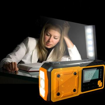 Solcelle håndsving nødradio m. powerbank og lommelygte - orange