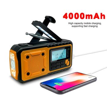 Solcelle håndsving nødradio m. powerbank og lommelygte - orange