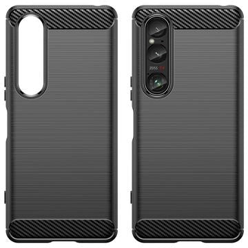 Sony Xperia 1 VI Børstet TPU Cover - Karbonfiber - Sort
