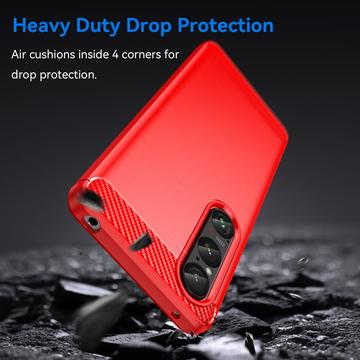 Sony Xperia 1 VI Børstet TPU Cover - Karbonfiber - Rød