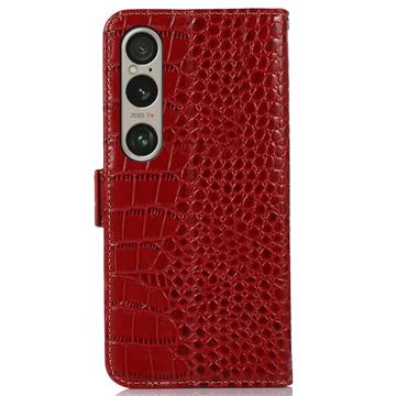 Sony Xperia 1 VI Crocodile Series Læderpung med RFID - Rød