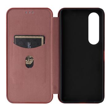 Sony Xperia 1 VI Flip Cover - Karbonfiber - Brun