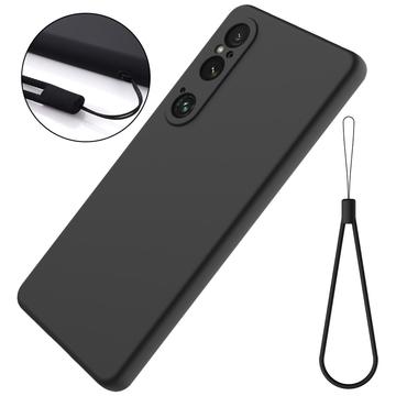 Sony Xperia 1 VI Liquid Silikone Cover med Strop - Sort