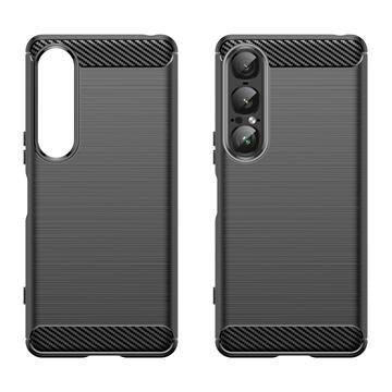 Sony Xperia 1 VII Børstet TPU Cover - Karbonfiber - Sort