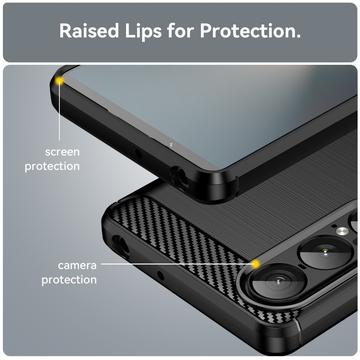 Sony Xperia 1 VII Børstet TPU Cover - Karbonfiber - Sort