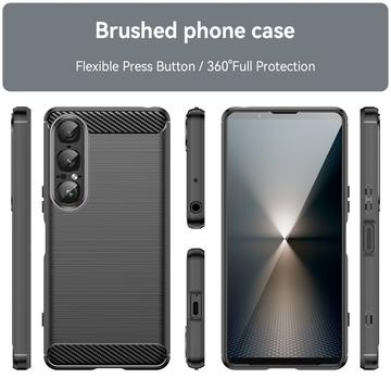 Sony Xperia 1 VII Børstet TPU Cover - Karbonfiber - Sort
