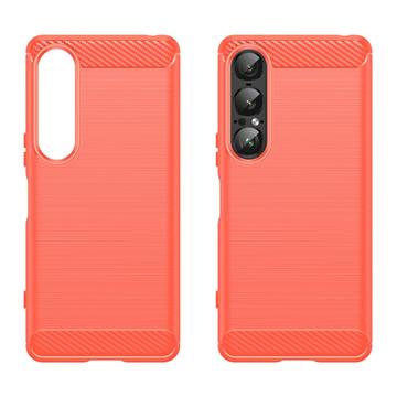 Sony Xperia 1 VII Børstet TPU Cover - Karbonfiber - rød