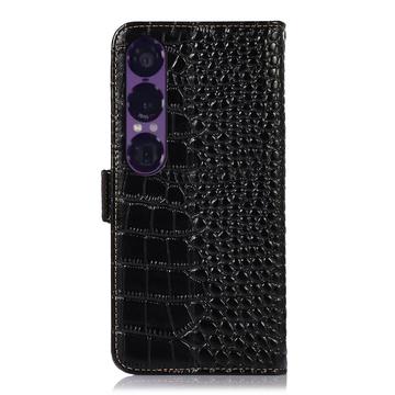 Sony Xperia 1 VII Crocodile Series Læderpung med RFID - Sort
