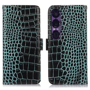 Sony Xperia 1 VII Crocodile Series Læderpung med RFID - Grøn