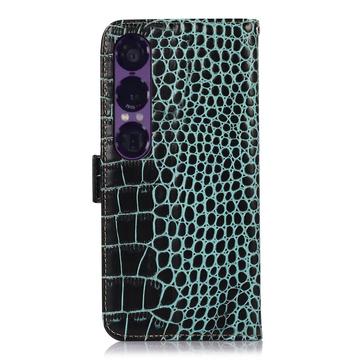 Sony Xperia 1 VII Crocodile Series Læderpung med RFID - Grøn